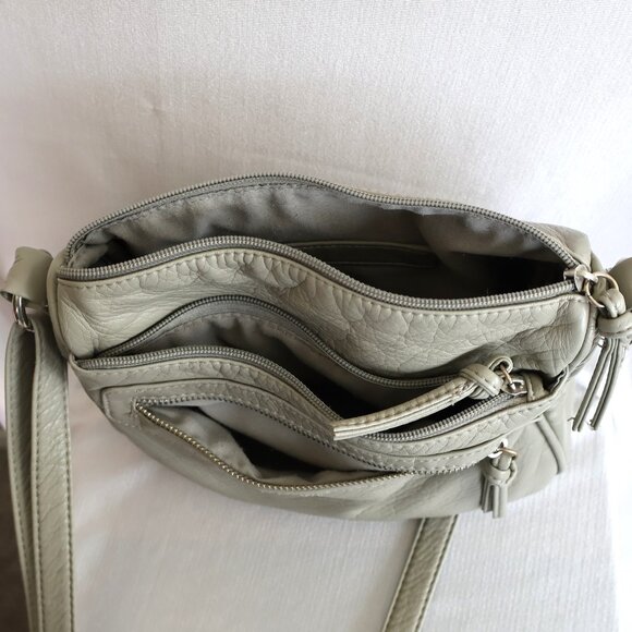 Faux Leather, Grey, Crossbody Bag, 9" x 8" - Picture 12 of 13